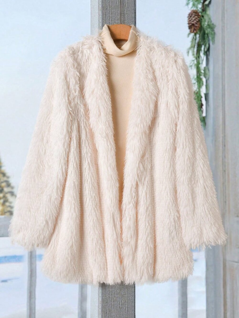 White Casual Women's Fluffy Jacket